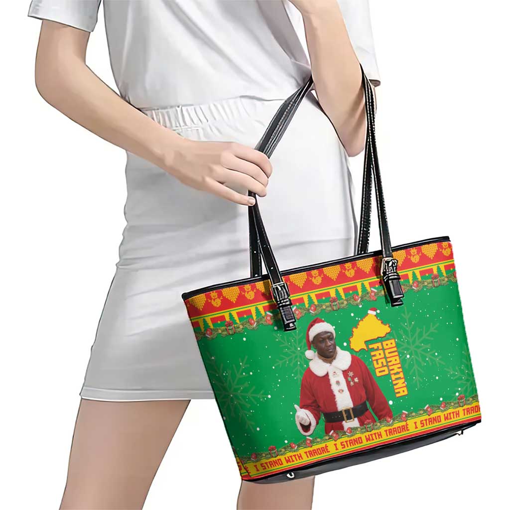 Burkina Faso Christmas Leather Tote Bag I Stand With Traore - Wonder Print Shop