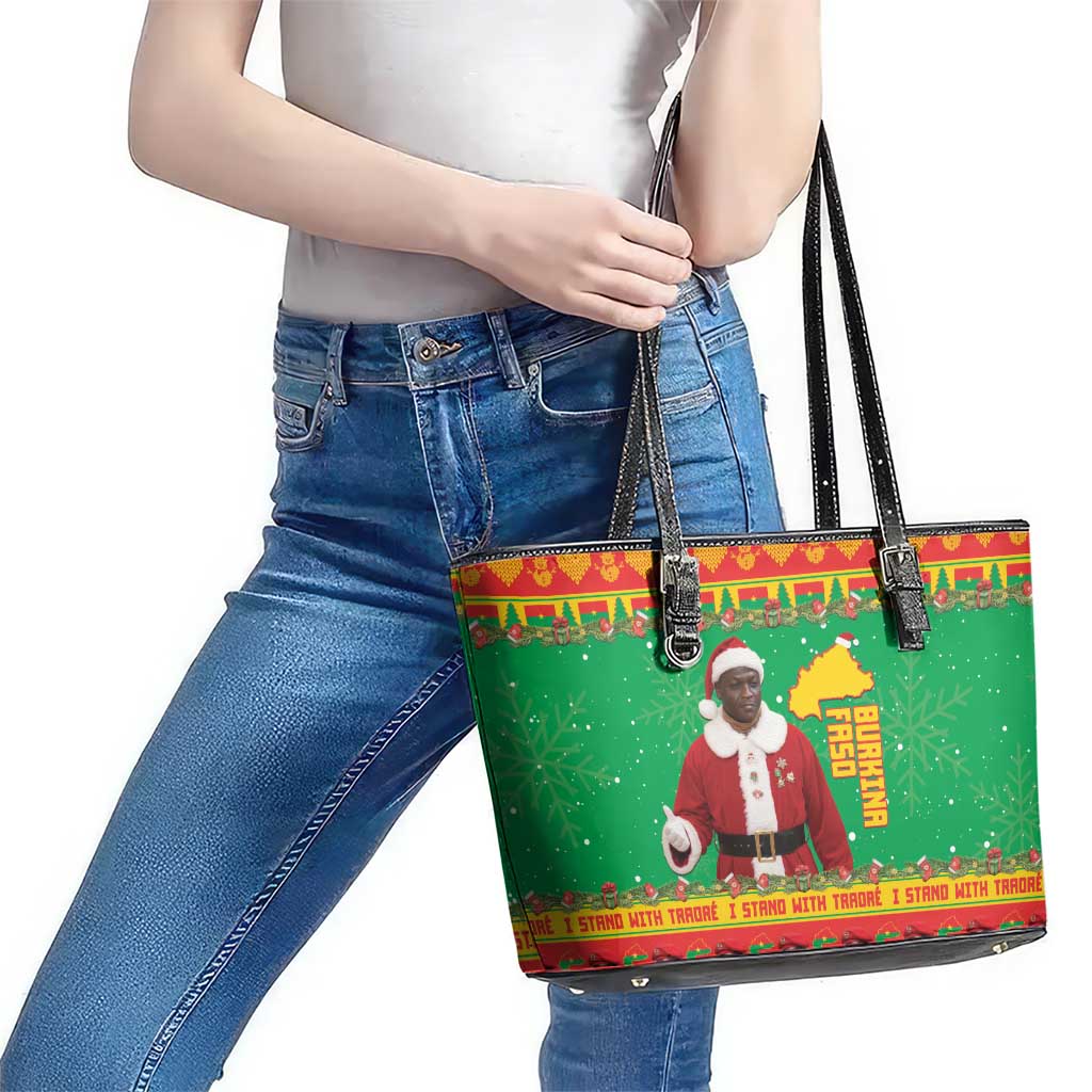 Burkina Faso Christmas Leather Tote Bag I Stand With Traore - Wonder Print Shop