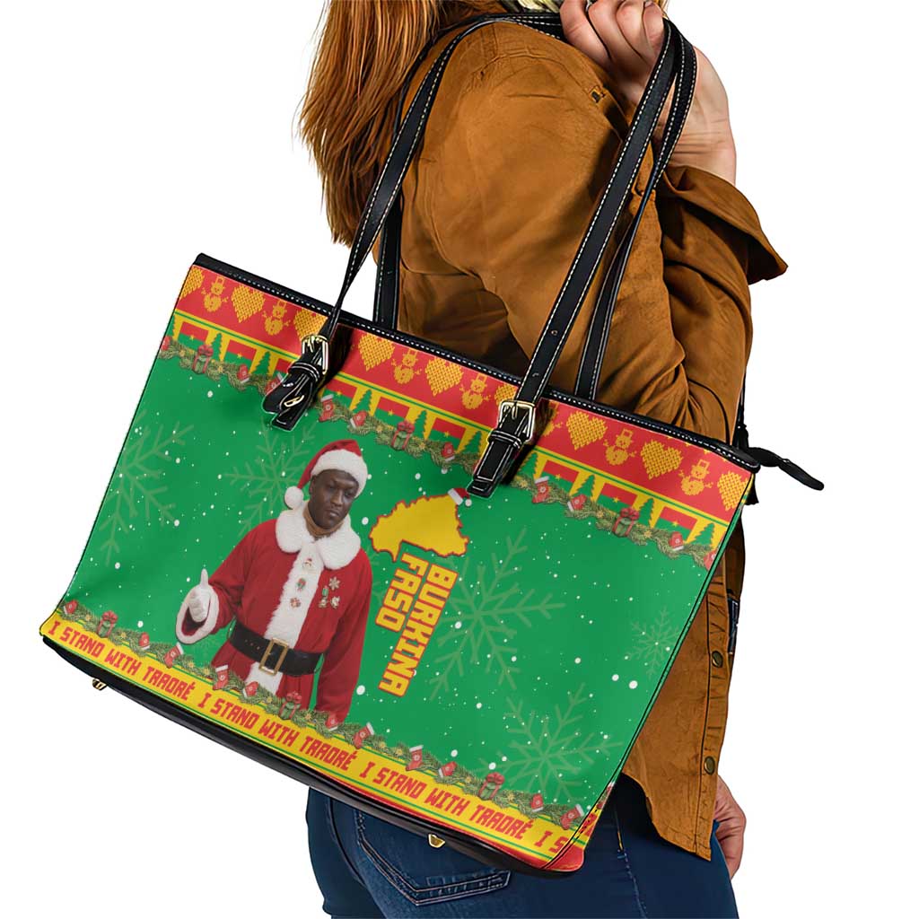Burkina Faso Christmas Leather Tote Bag I Stand With Traore - Wonder Print Shop