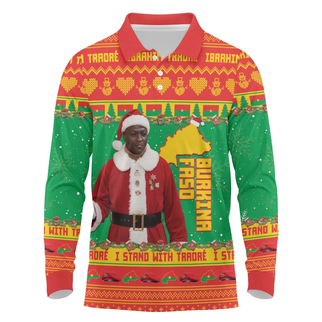 Burkina Faso Christmas Long Sleeve Polo Shirt I Stand With Traore - Wonder Print Shop
