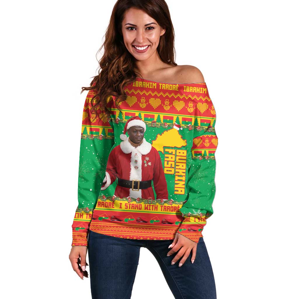 Burkina Faso Christmas Off Shoulder Sweater I Stand With Traore - Wonder Print Shop