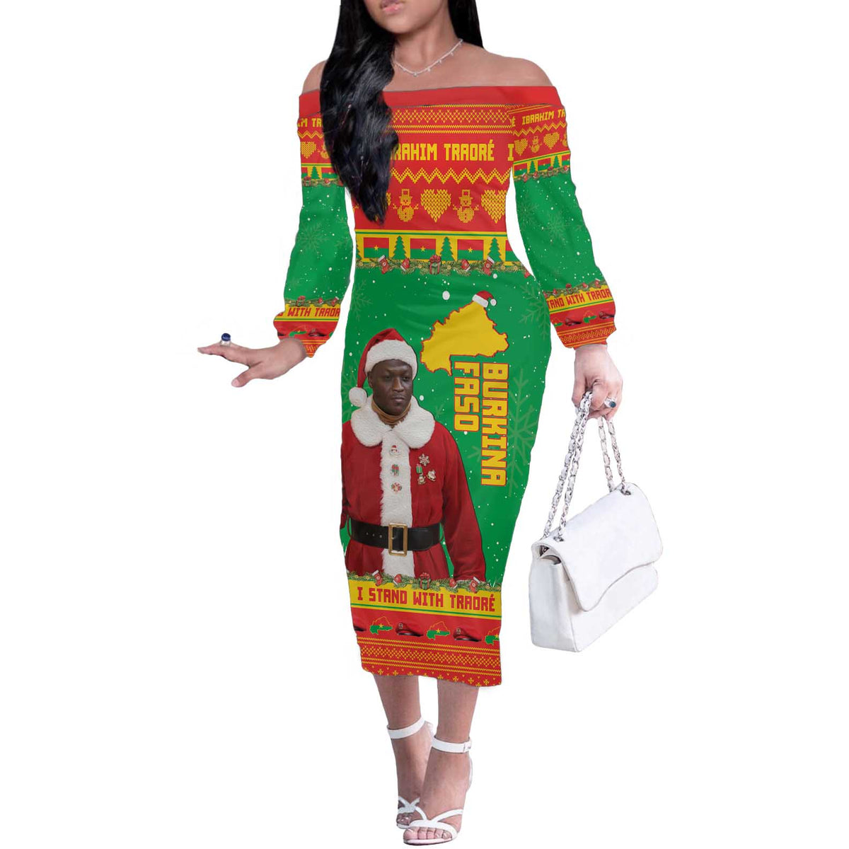 Burkina Faso Christmas Off The Shoulder Long Sleeve Dress I Stand With Traore - Wonder Print Shop