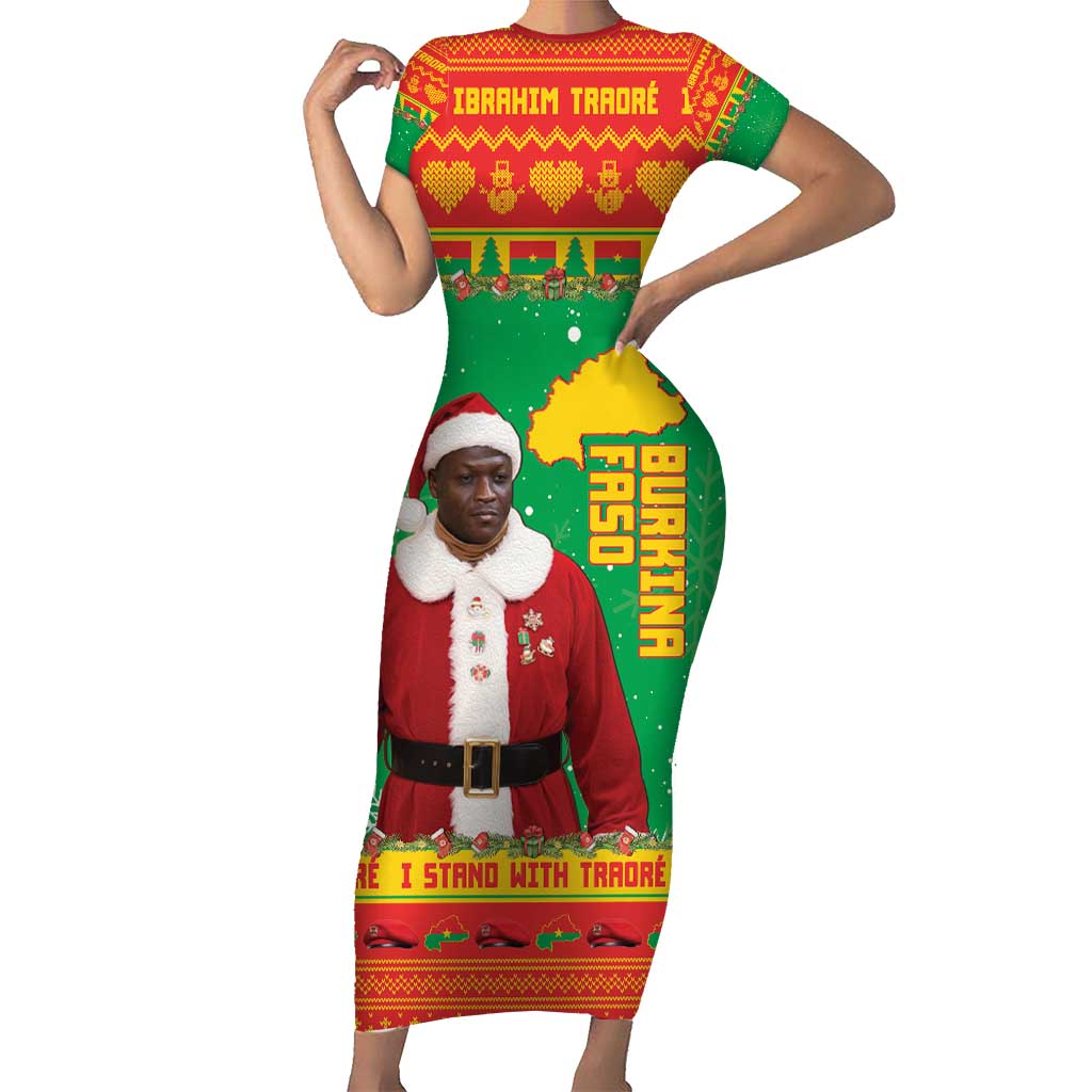 Burkina Faso Christmas Short Sleeve Bodycon Dress I Stand With Traore - Wonder Print Shop