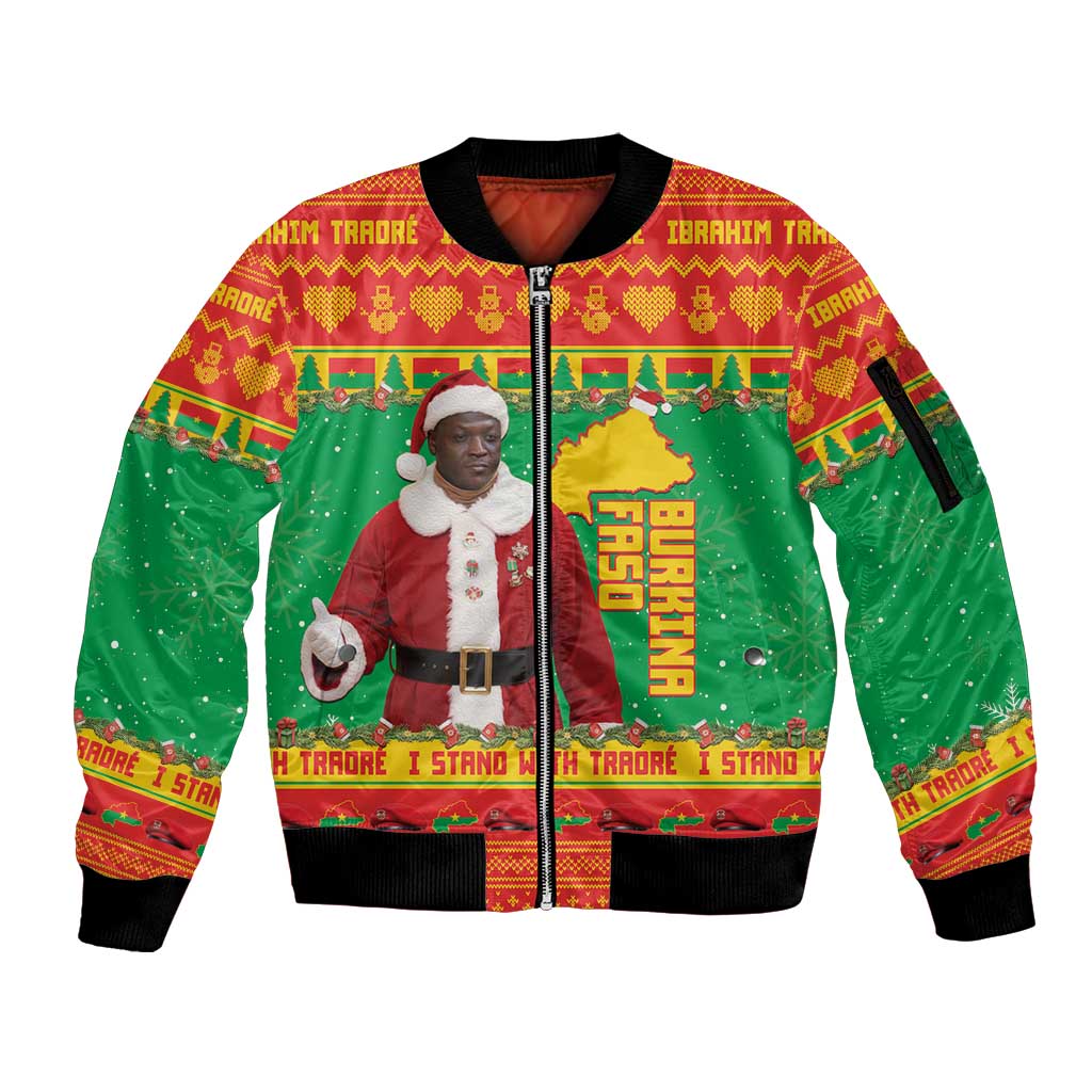 Burkina Faso Christmas Sleeve Zip Bomber Jacket I Stand With Traore - Wonder Print Shop