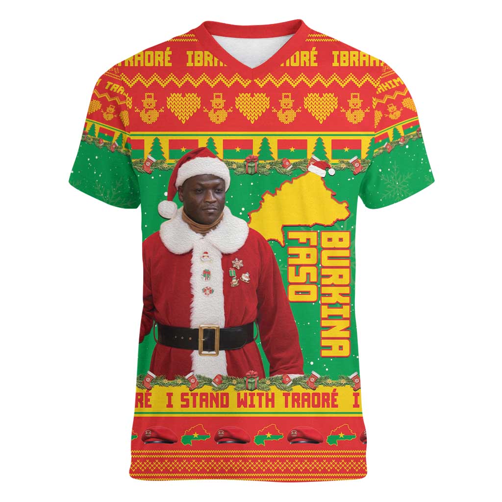 Burkina Faso Christmas Women V-Neck T-Shirt I Stand With Traore - Wonder Print Shop