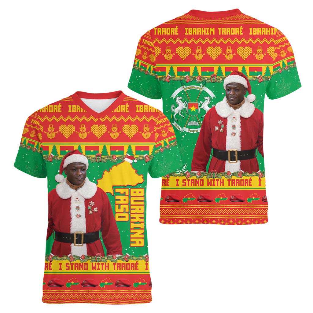 Burkina Faso Christmas Women V-Neck T-Shirt I Stand With Traore - Wonder Print Shop