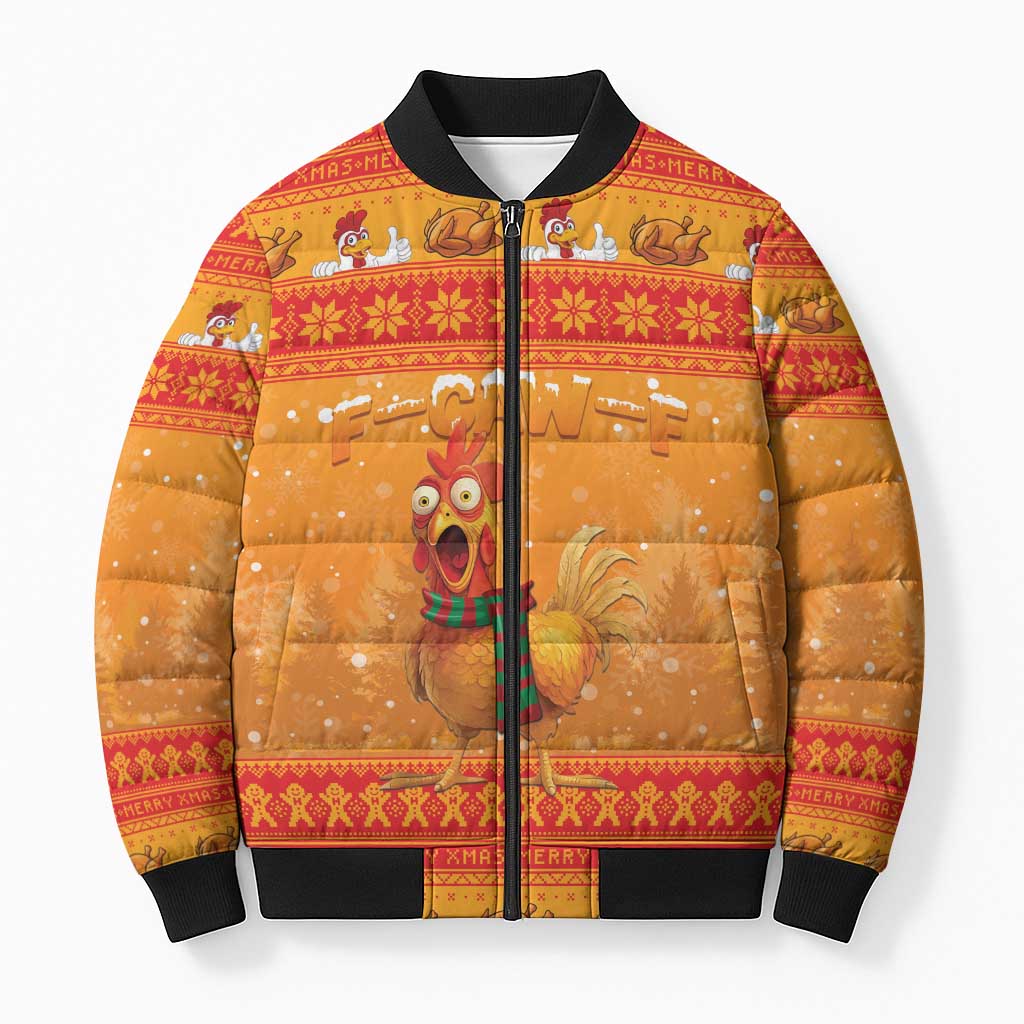 Funny Christmas F Caw F Chicken Bomber Puffer Jacket Merry Craw Mas - Wonder Print Shop