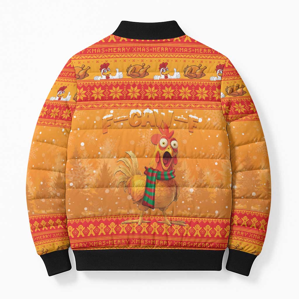 Funny Christmas F Caw F Chicken Bomber Puffer Jacket Merry Craw Mas - Wonder Print Shop