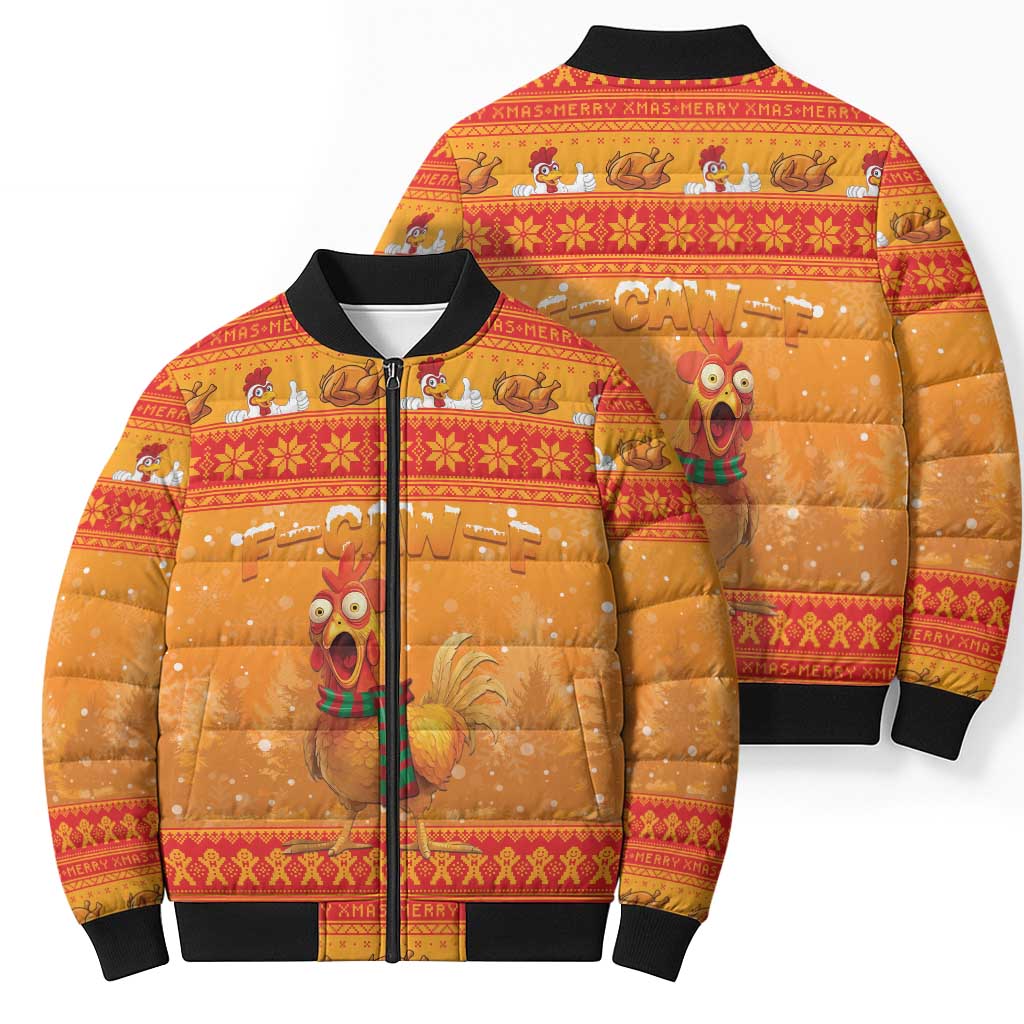 Funny Christmas F Caw F Chicken Bomber Puffer Jacket Merry Craw Mas - Wonder Print Shop