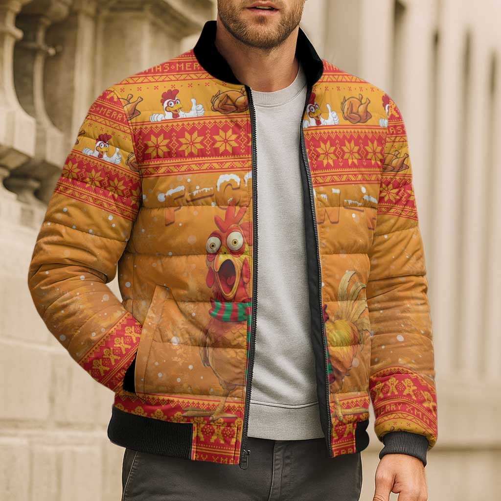 Funny Christmas F Caw F Chicken Bomber Puffer Jacket Merry Craw Mas - Wonder Print Shop