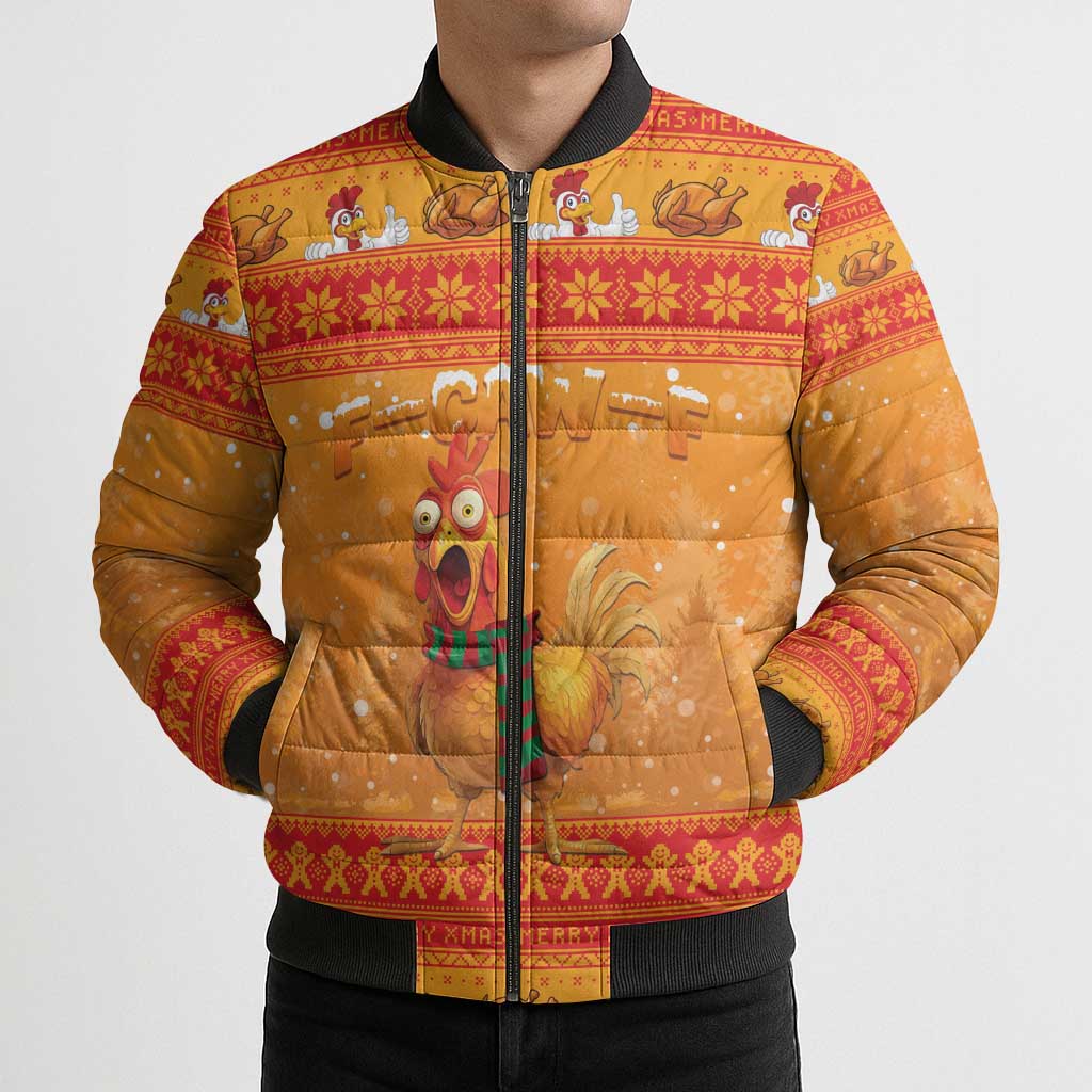 Funny Christmas F Caw F Chicken Bomber Puffer Jacket Merry Craw Mas - Wonder Print Shop