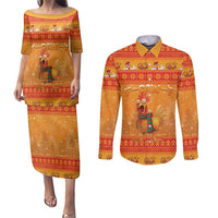 Funny Christmas F Caw F Chicken Couples Matching Puletasi and Long Sleeve Button Shirt Merry Craw Mas - Wonder Print Shop