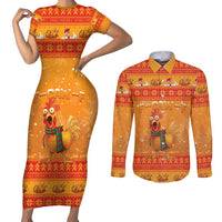 Funny Christmas F Caw F Chicken Couples Matching Short Sleeve Bodycon Dress and Long Sleeve Button Shirt Merry Craw Mas - Wonder Print Shop