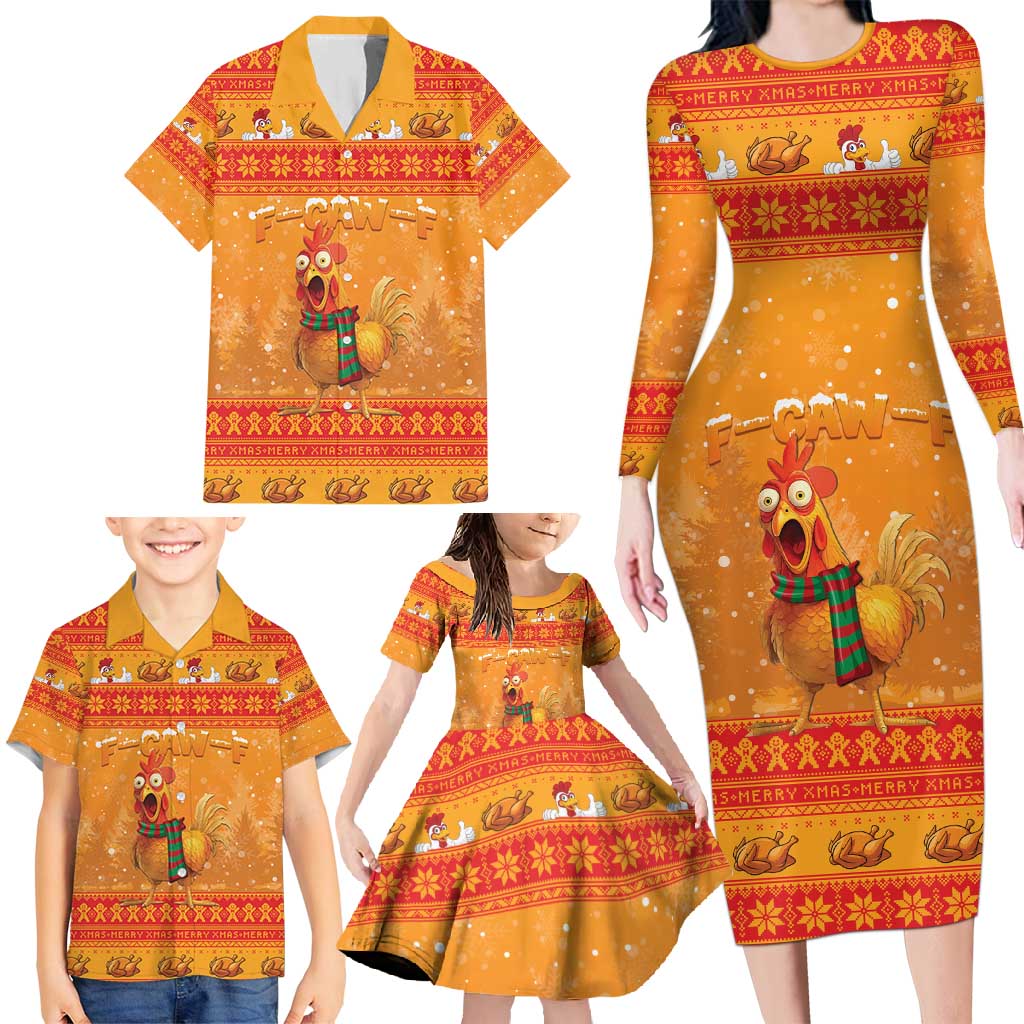 Funny Christmas F Caw F Chicken Family Matching Long Sleeve Bodycon Dress and Hawaiian Shirt Merry Craw Mas - Wonder Print Shop