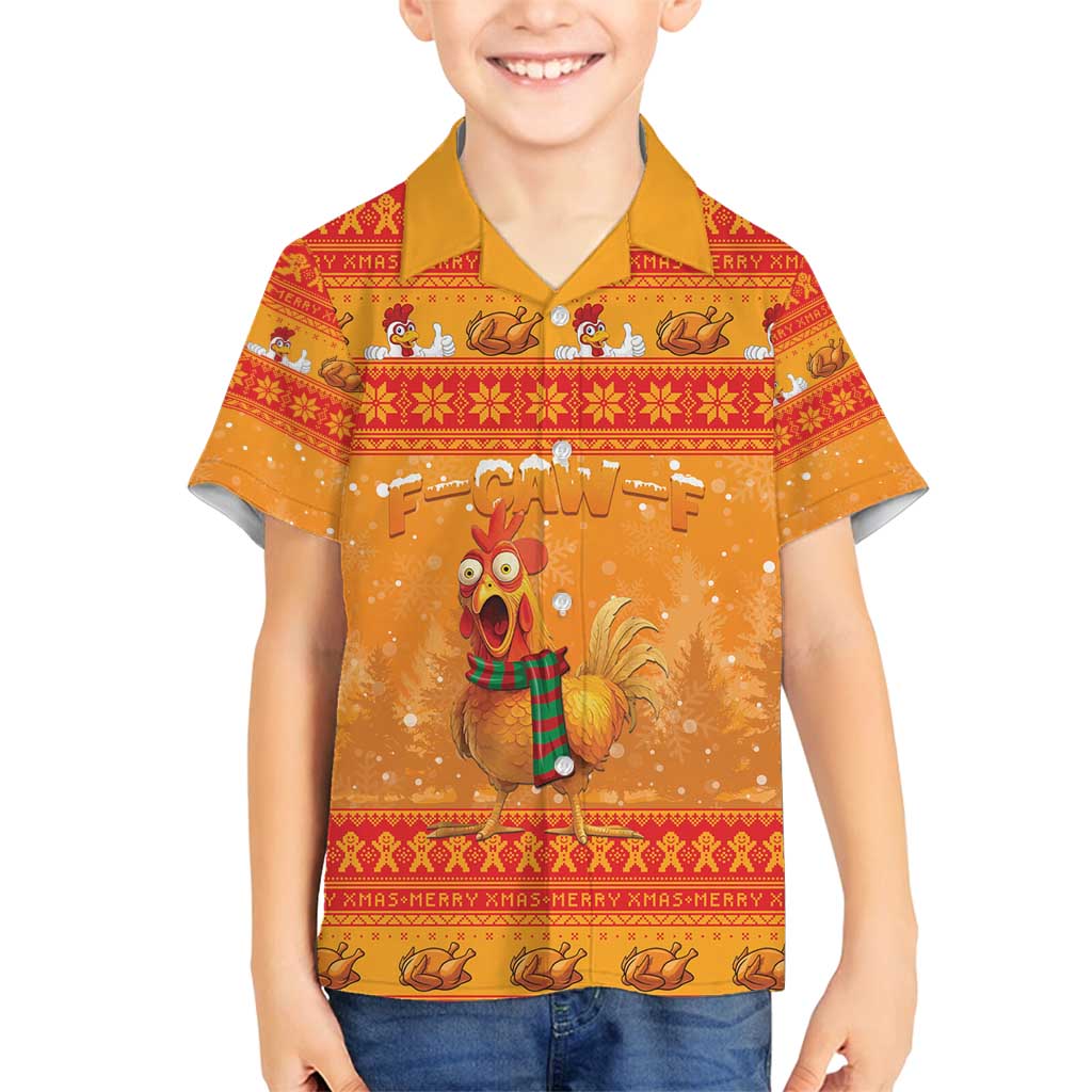 Funny Christmas F Caw F Chicken Family Matching Long Sleeve Bodycon Dress and Hawaiian Shirt Merry Craw Mas - Wonder Print Shop
