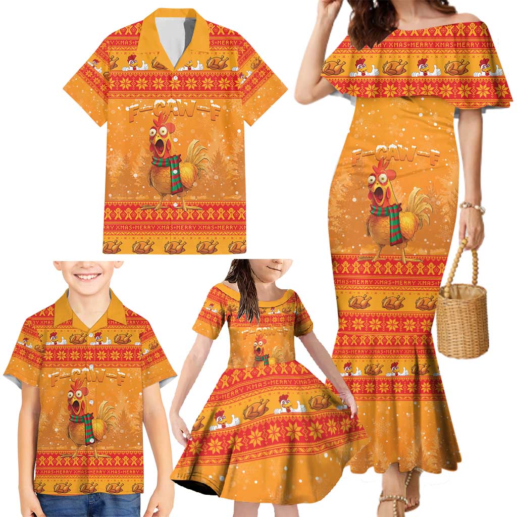 Funny Christmas F Caw F Chicken Family Matching Mermaid Dress and Hawaiian Shirt Merry Craw Mas - Wonder Print Shop