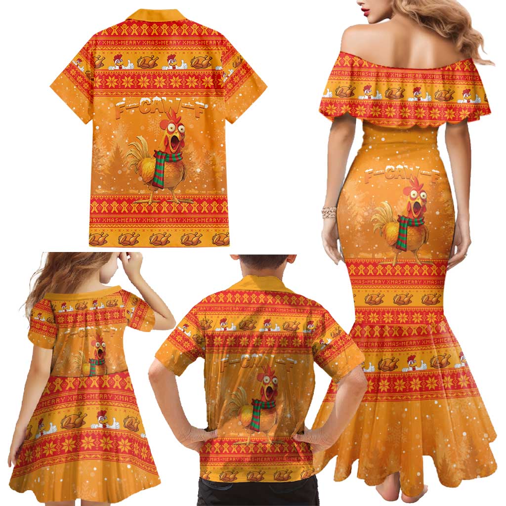 Funny Christmas F Caw F Chicken Family Matching Mermaid Dress and Hawaiian Shirt Merry Craw Mas - Wonder Print Shop