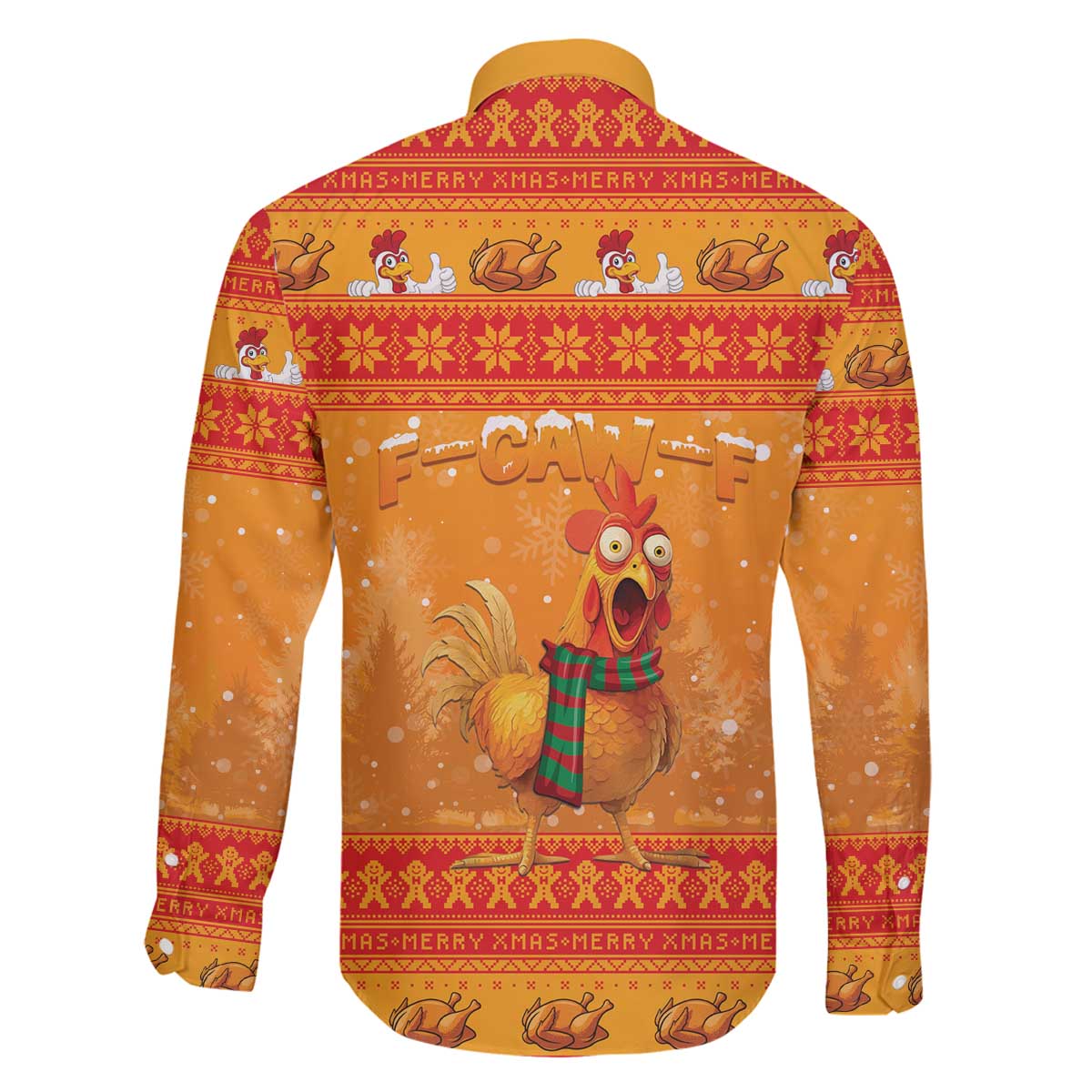 Funny Christmas F Caw F Chicken Family Matching Off The Shoulder Long Sleeve Dress and Hawaiian Shirt Merry Craw Mas - Wonder Print Shop