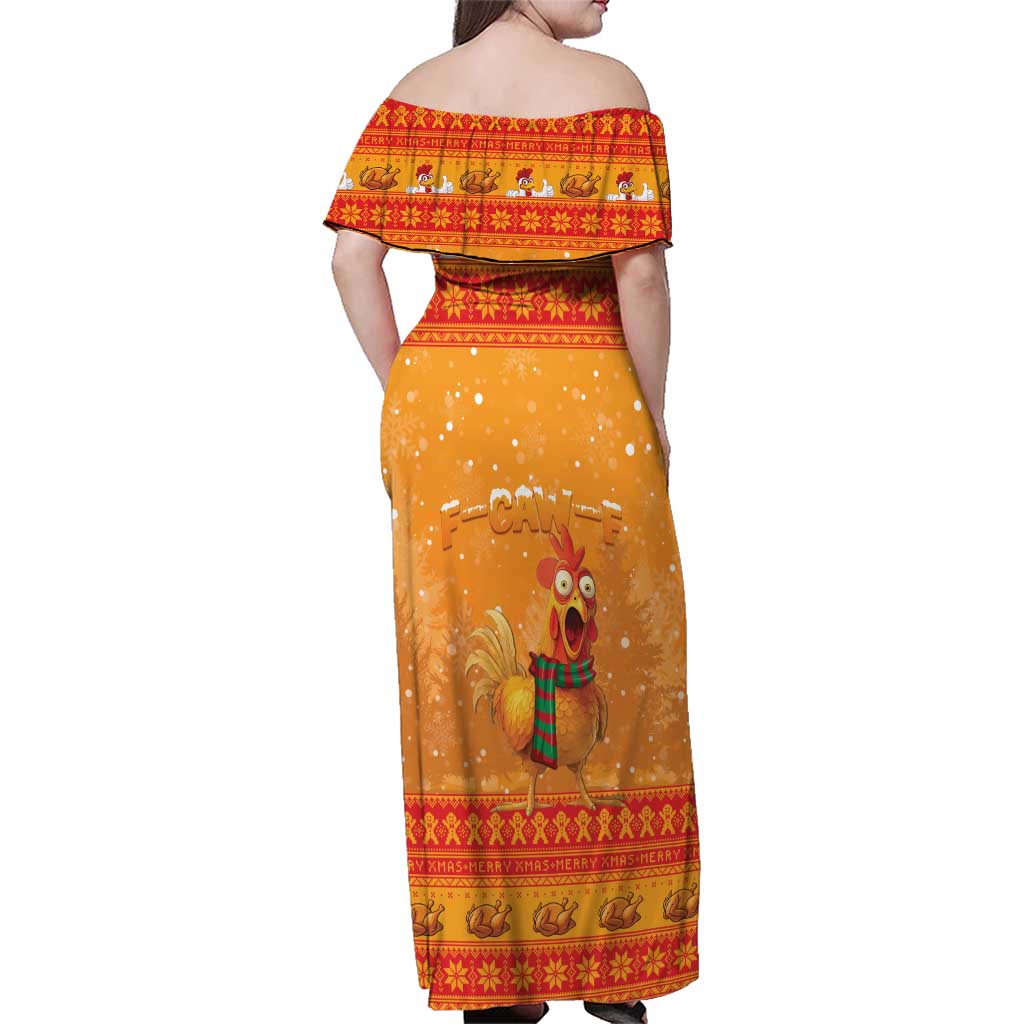 Funny Christmas F Caw F Chicken Family Matching Off Shoulder Maxi Dress and Hawaiian Shirt Merry Craw Mas - Wonder Print Shop