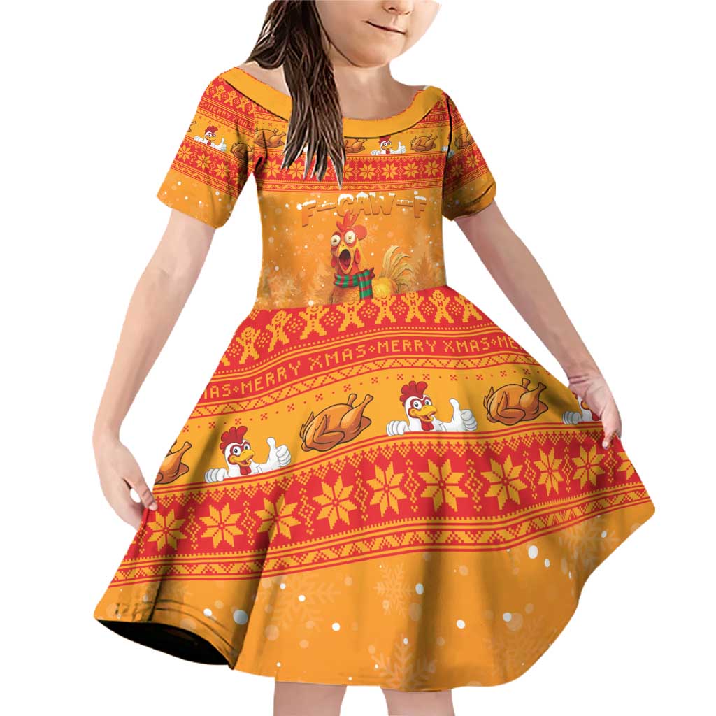 Funny Christmas F Caw F Chicken Family Matching Off Shoulder Short Dress and Hawaiian Shirt Merry Craw Mas - Wonder Print Shop