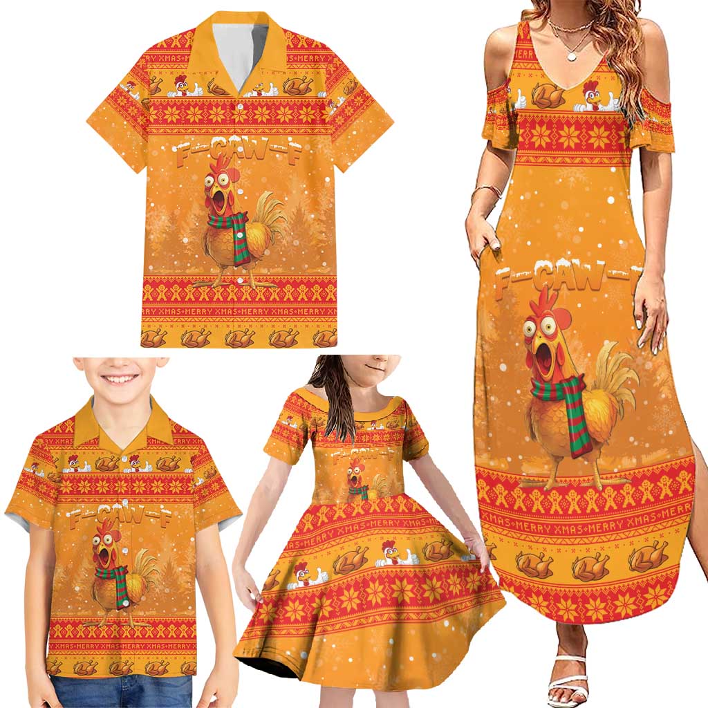 Funny Christmas F Caw F Chicken Family Matching Summer Maxi Dress and Hawaiian Shirt Merry Craw Mas - Wonder Print Shop