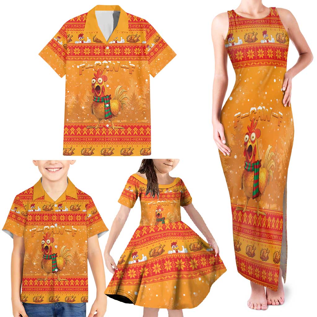 Funny Christmas F Caw F Chicken Family Matching Tank Maxi Dress and Hawaiian Shirt Merry Craw Mas - Wonder Print Shop
