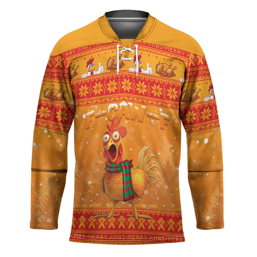 Funny Christmas F Caw F Chicken Hockey Jersey Merry Craw Mas - Wonder Print Shop