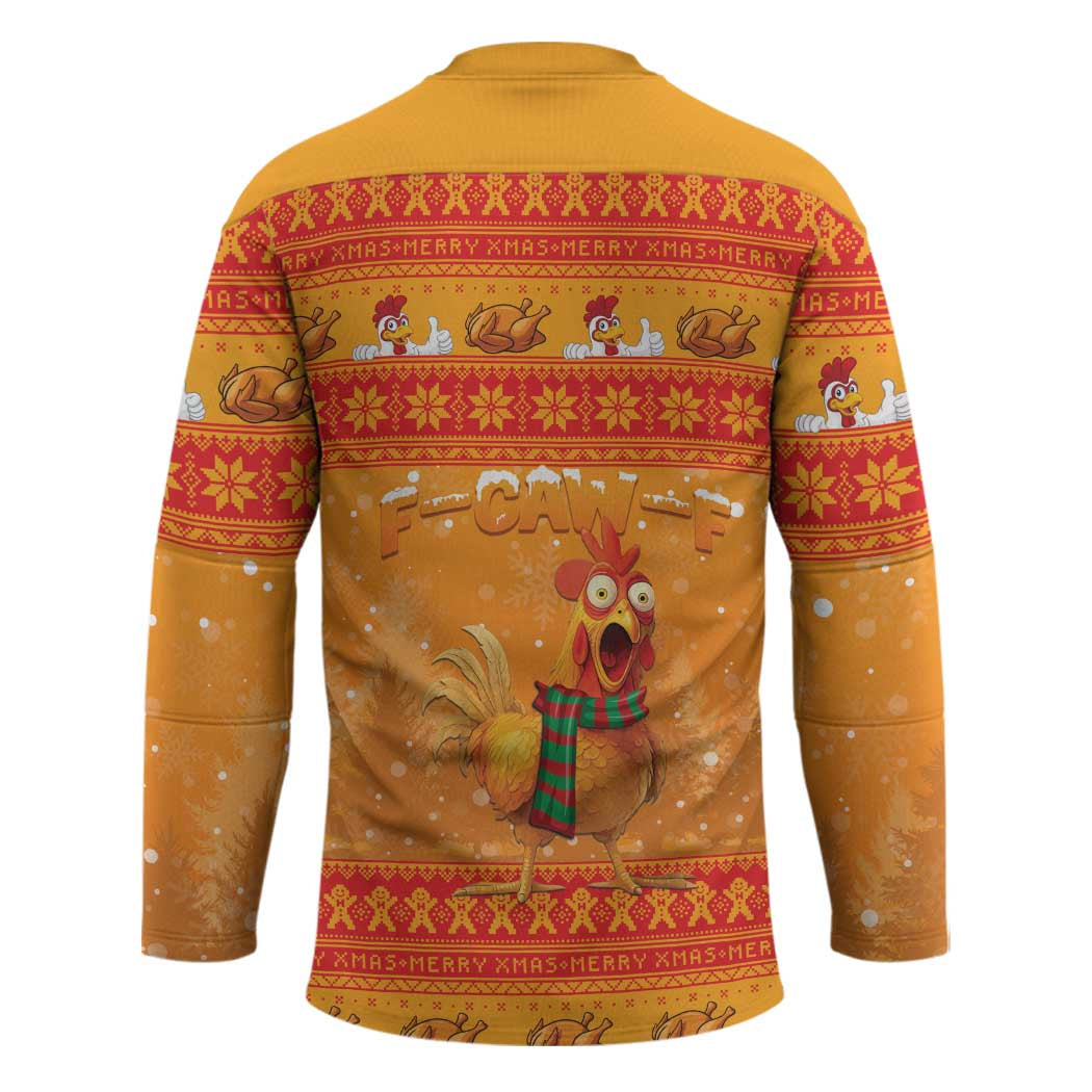 Funny Christmas F Caw F Chicken Hockey Jersey Merry Craw Mas - Wonder Print Shop