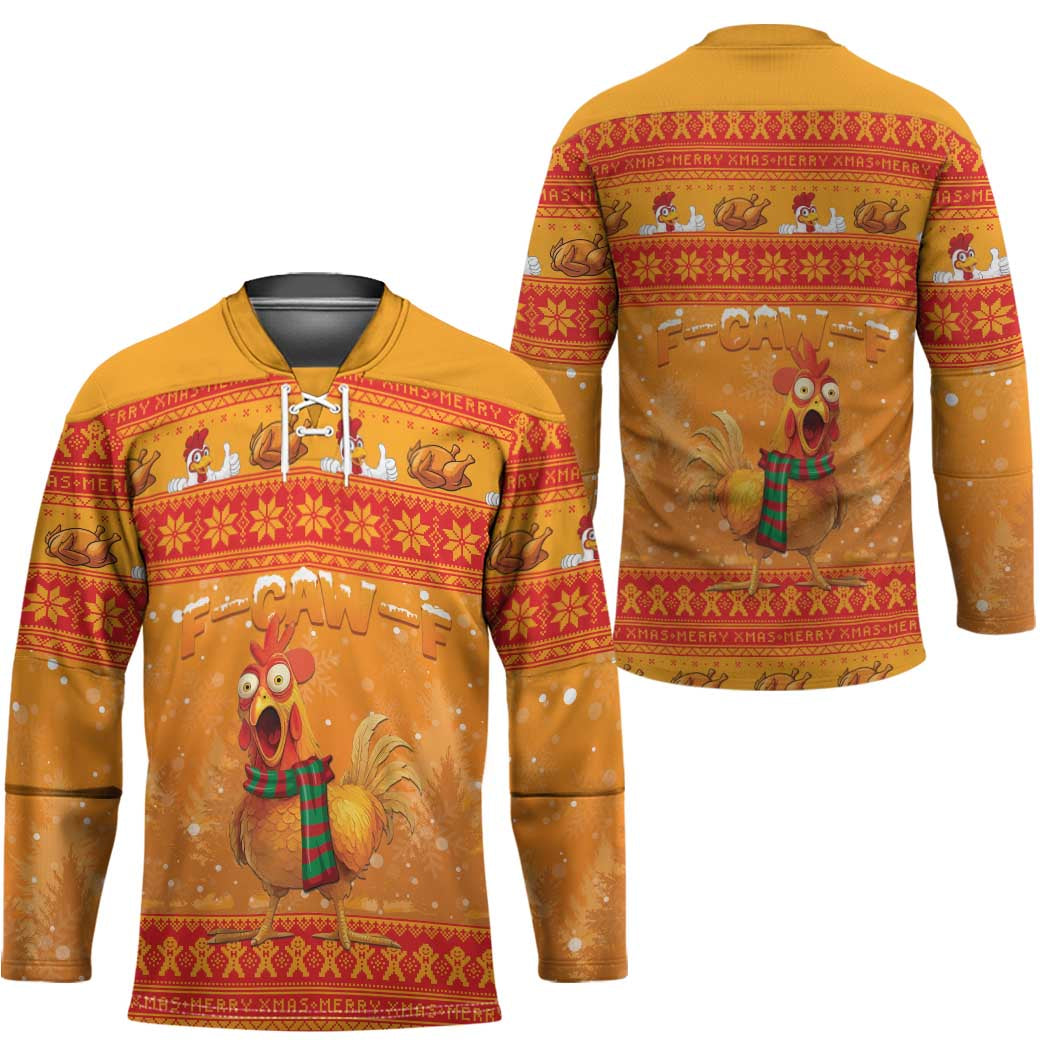 Funny Christmas F Caw F Chicken Hockey Jersey Merry Craw Mas - Wonder Print Shop