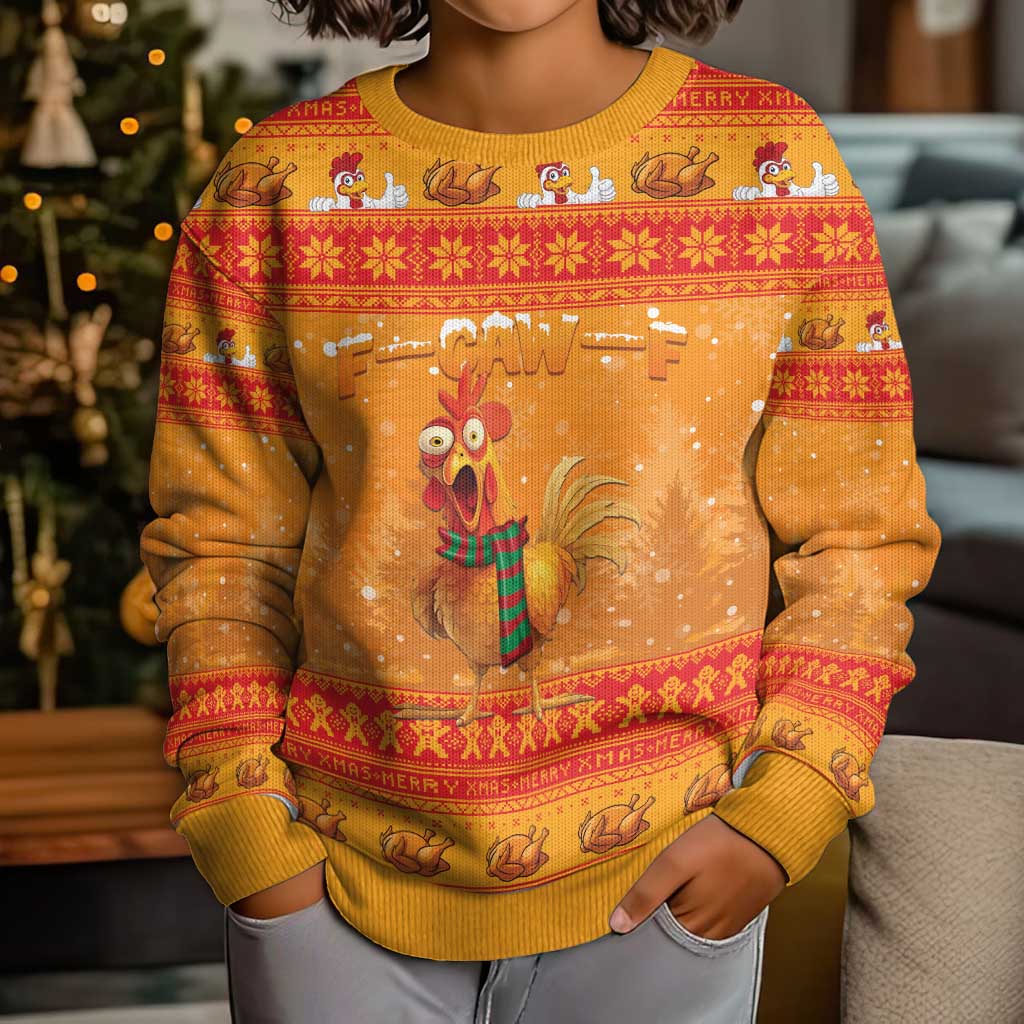 Funny Christmas F Caw F Chicken Kid Ugly Christmas Sweater Merry Craw Mas - Wonder Print Shop