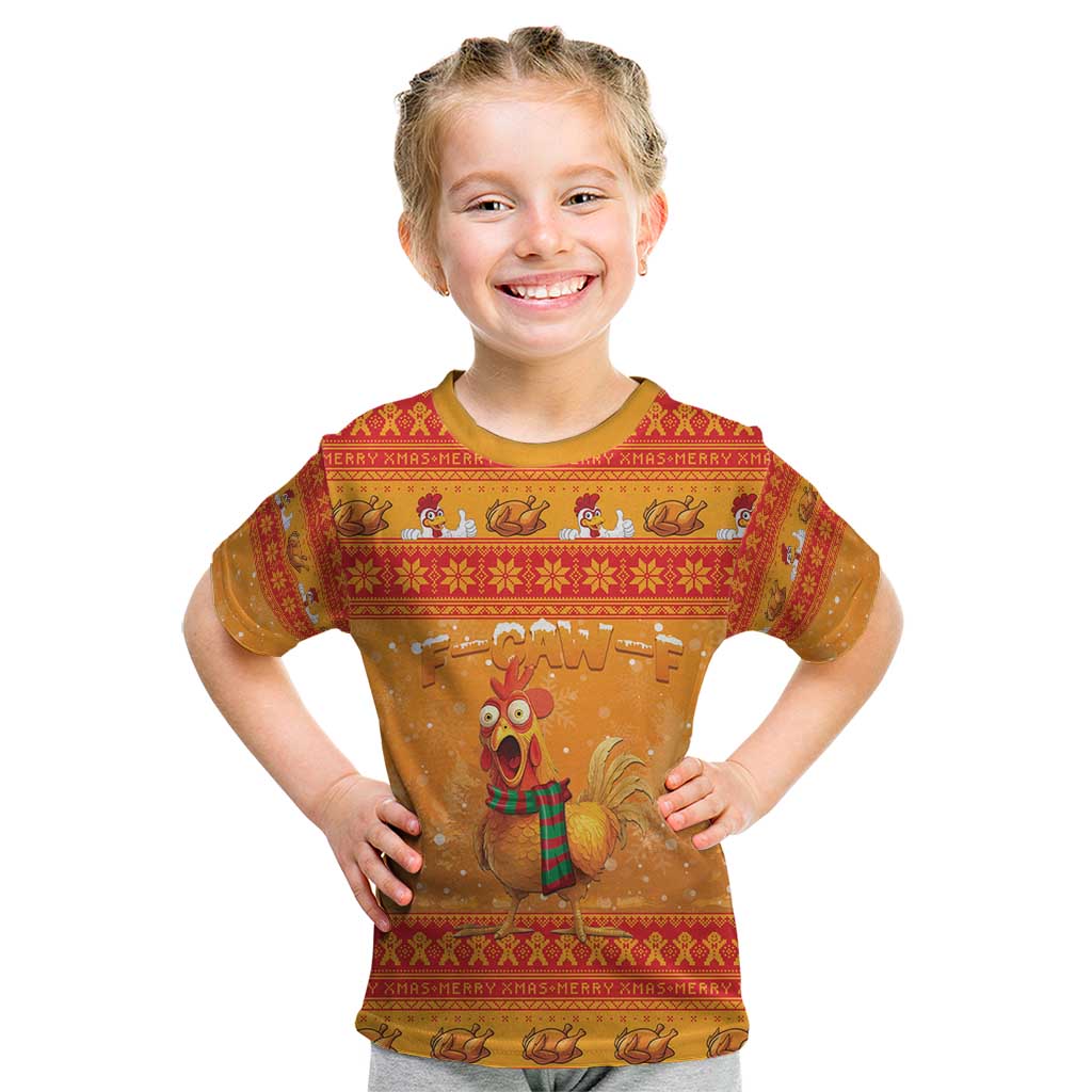 Funny Christmas F Caw F Chicken Kid T Shirt Merry Craw Mas - Wonder Print Shop