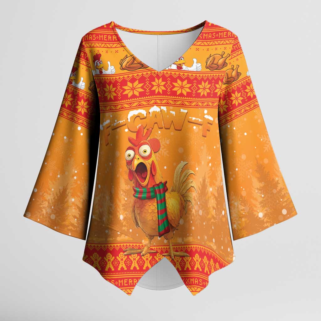 Funny Christmas F Caw F Chicken Kimono Sleeve Blouse Merry Craw Mas - Wonder Print Shop