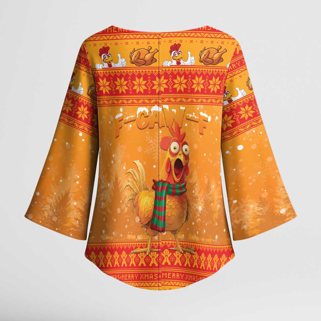 Funny Christmas F Caw F Chicken Kimono Sleeve Blouse Merry Craw Mas - Wonder Print Shop