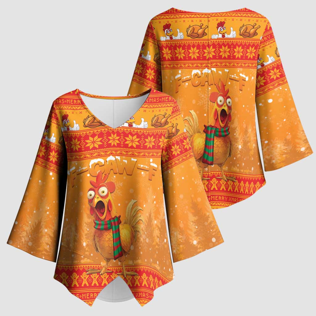 Funny Christmas F Caw F Chicken Kimono Sleeve Blouse Merry Craw Mas - Wonder Print Shop