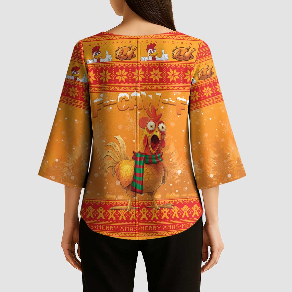 Funny Christmas F Caw F Chicken Kimono Sleeve Blouse Merry Craw Mas - Wonder Print Shop