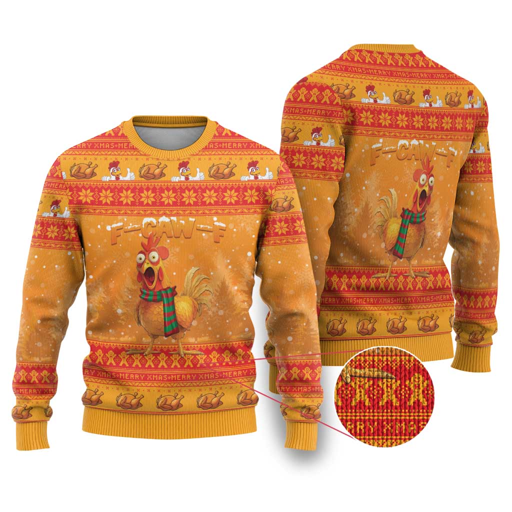 Funny Christmas F Caw F Chicken Ugly Christmas Sweater Merry Craw Mas - Wonder Print Shop