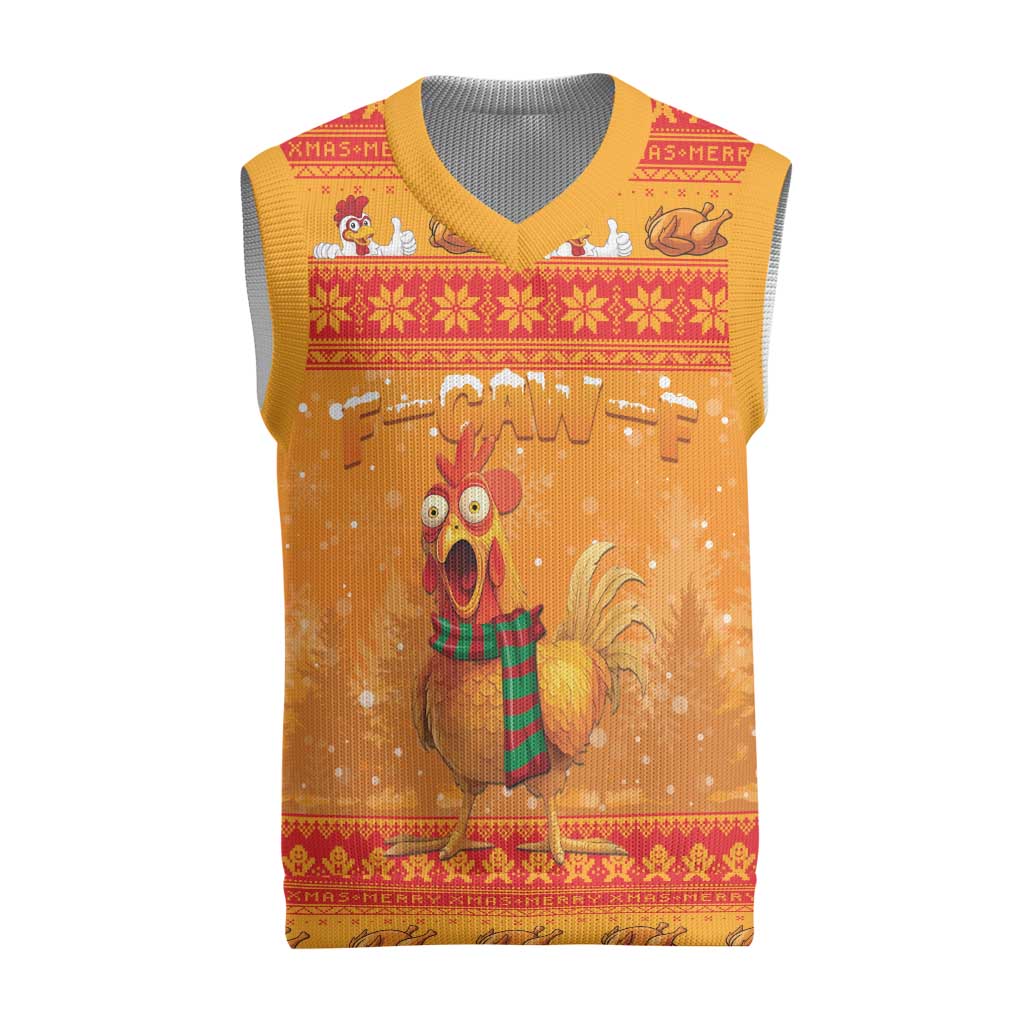 Funny Christmas F Caw F Chicken Christmas Knitted V-Neck Vest Merry Craw Mas - Wonder Print Shop