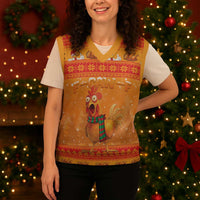 Funny Christmas F Caw F Chicken Christmas Knitted V-Neck Vest Merry Craw Mas - Wonder Print Shop