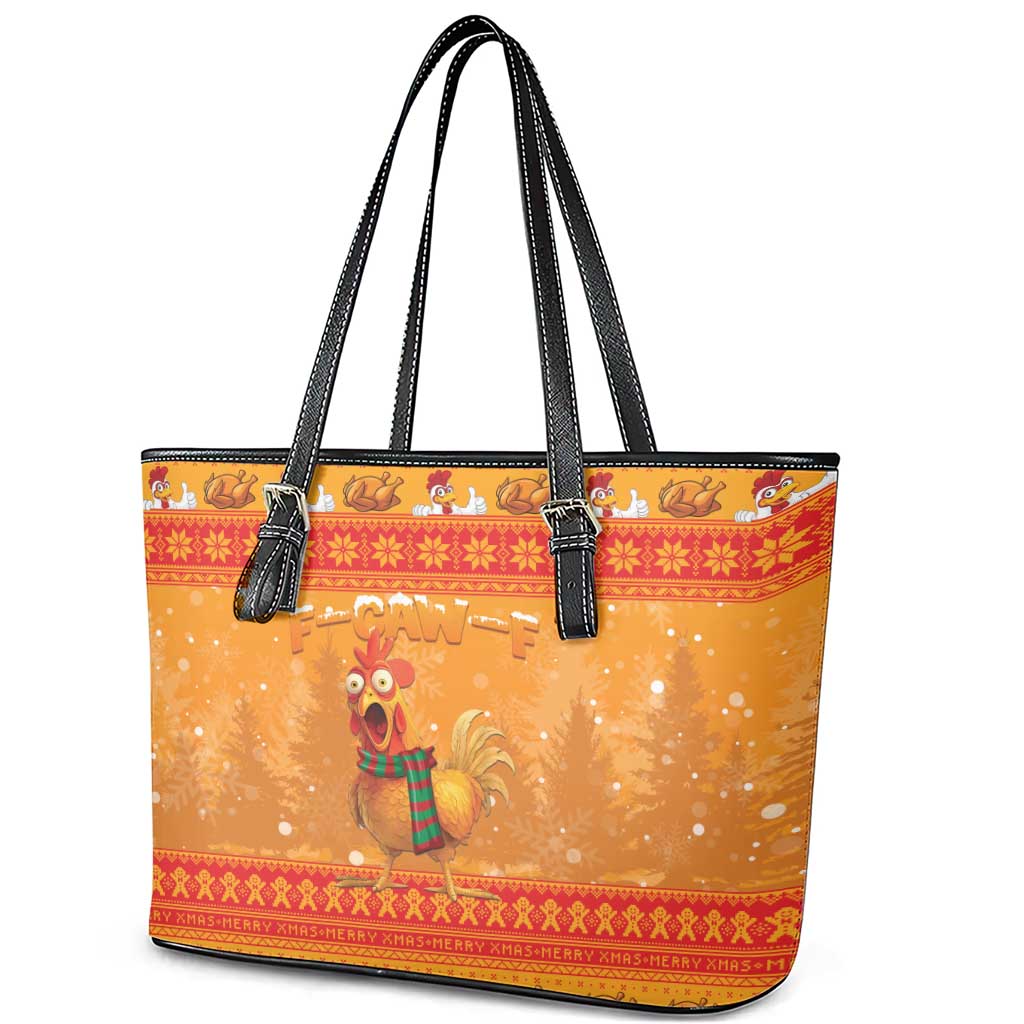 Funny Christmas F Caw F Chicken Leather Tote Bag Merry Craw Mas - Wonder Print Shop
