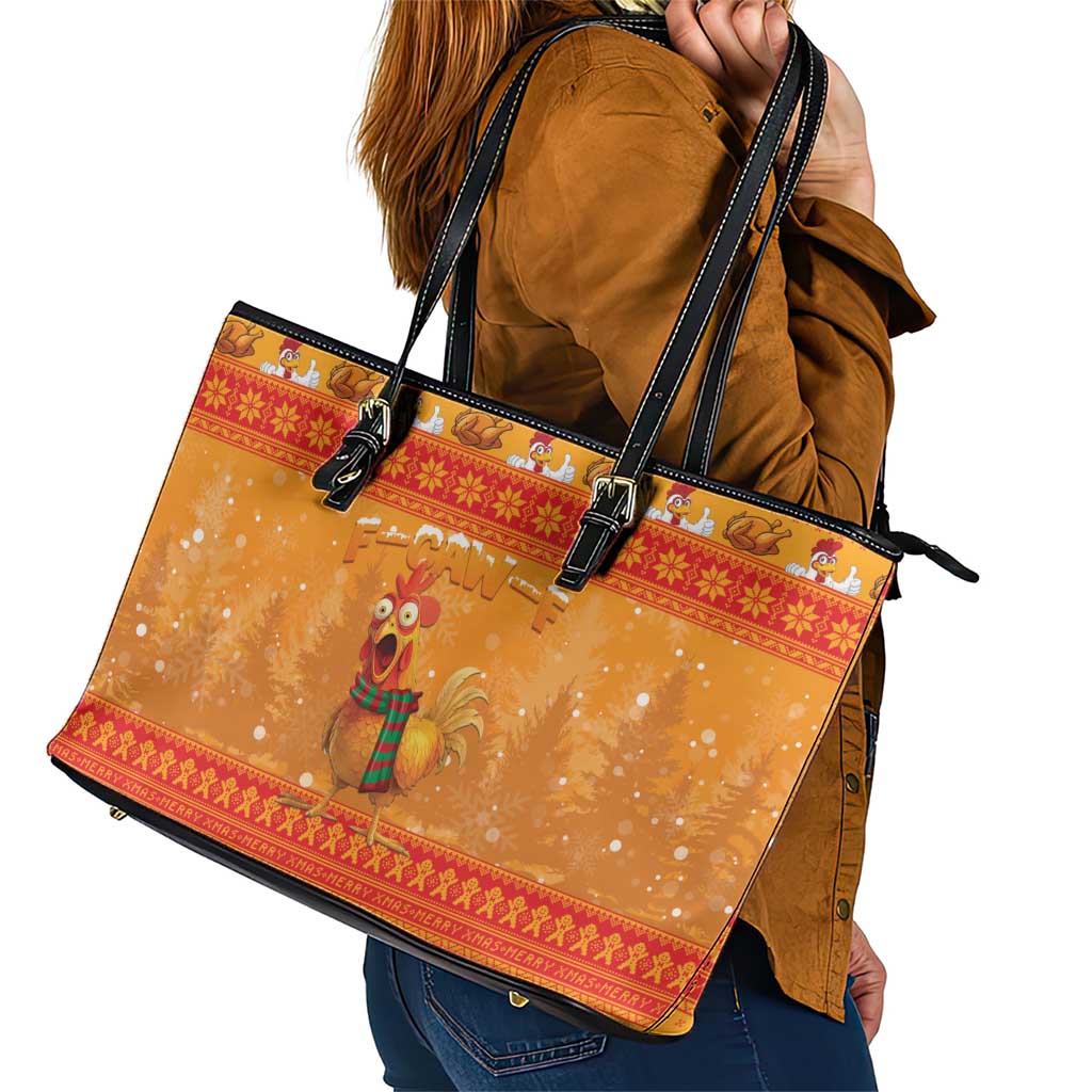 Funny Christmas F Caw F Chicken Leather Tote Bag Merry Craw Mas - Wonder Print Shop