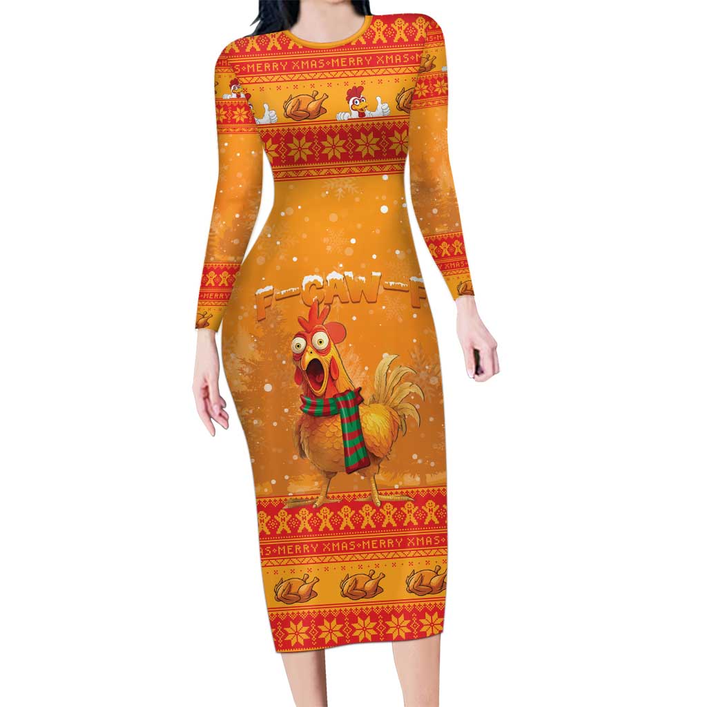 Funny Christmas F Caw F Chicken Long Sleeve Bodycon Dress Merry Craw Mas - Wonder Print Shop