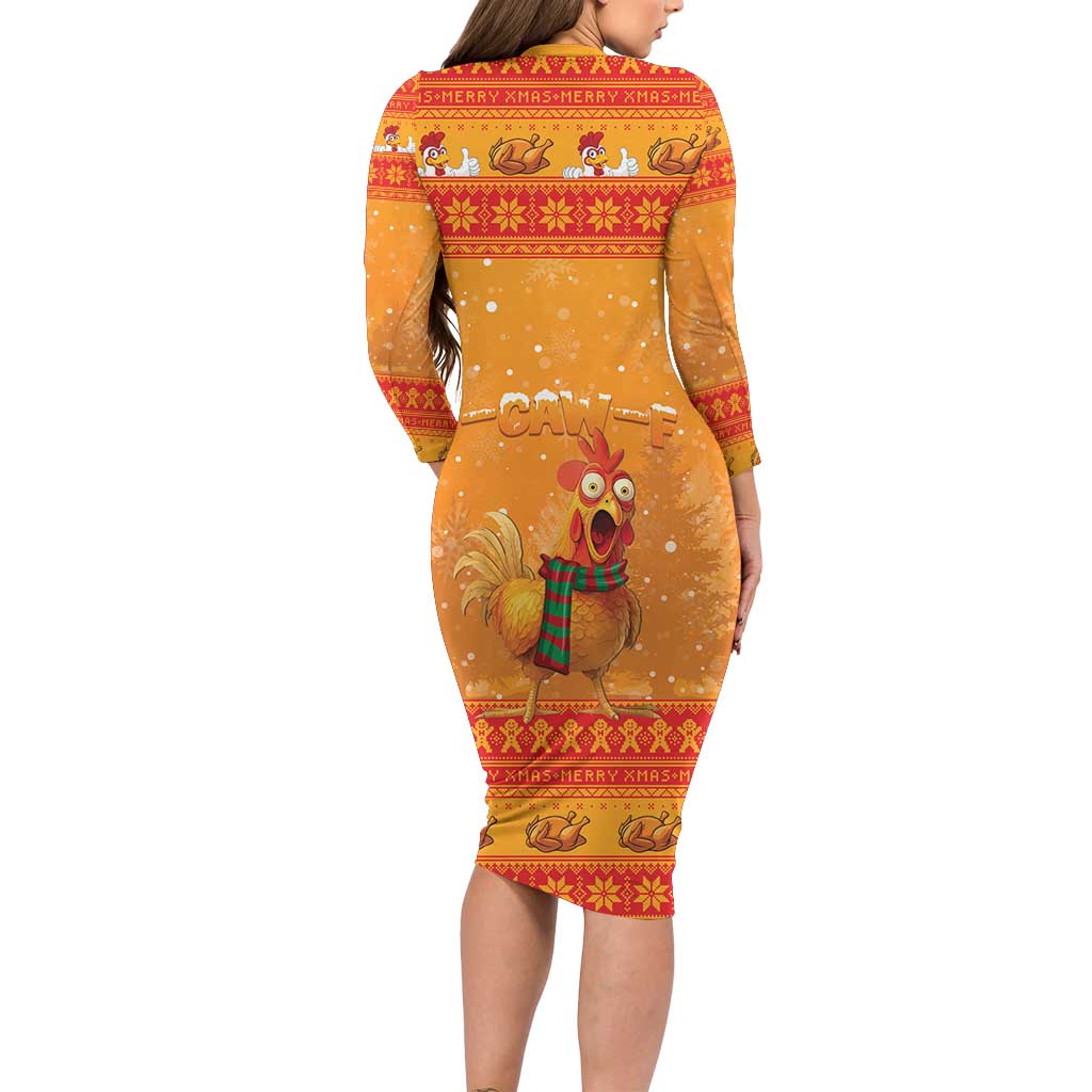 Funny Christmas F Caw F Chicken Long Sleeve Bodycon Dress Merry Craw Mas - Wonder Print Shop