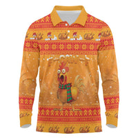 Funny Christmas F Caw F Chicken Long Sleeve Polo Shirt Merry Craw Mas - Wonder Print Shop
