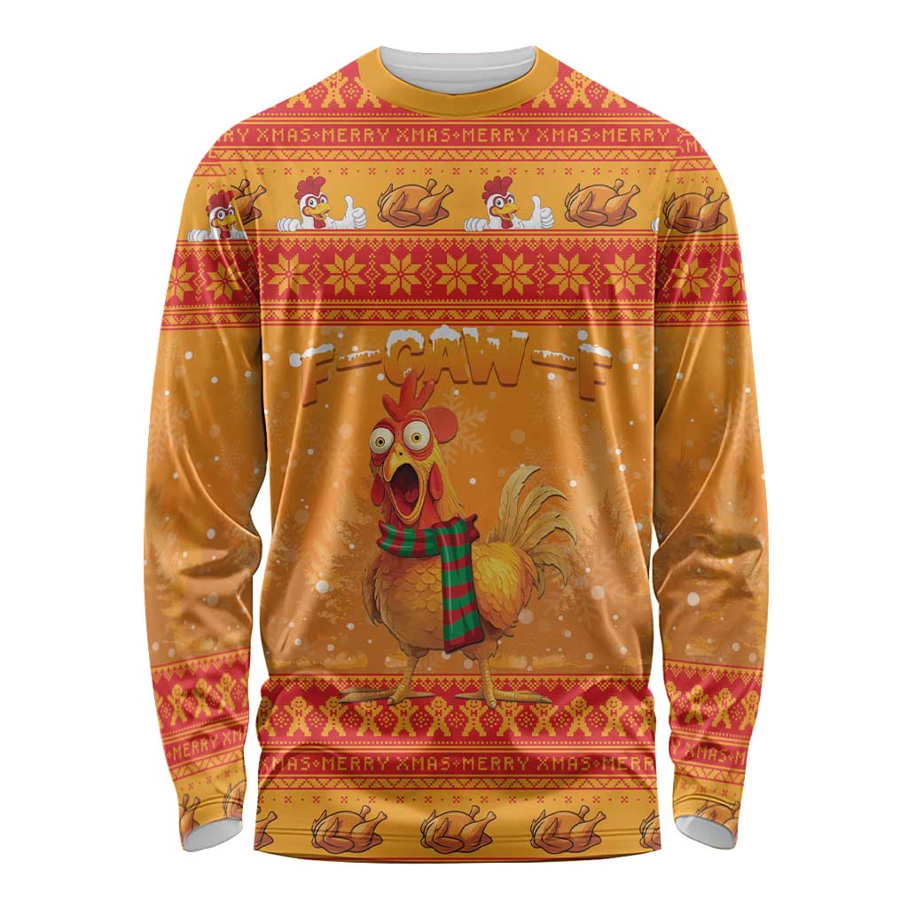 Funny Christmas F Caw F Chicken Long Sleeve Shirt Merry Craw Mas - Wonder Print Shop