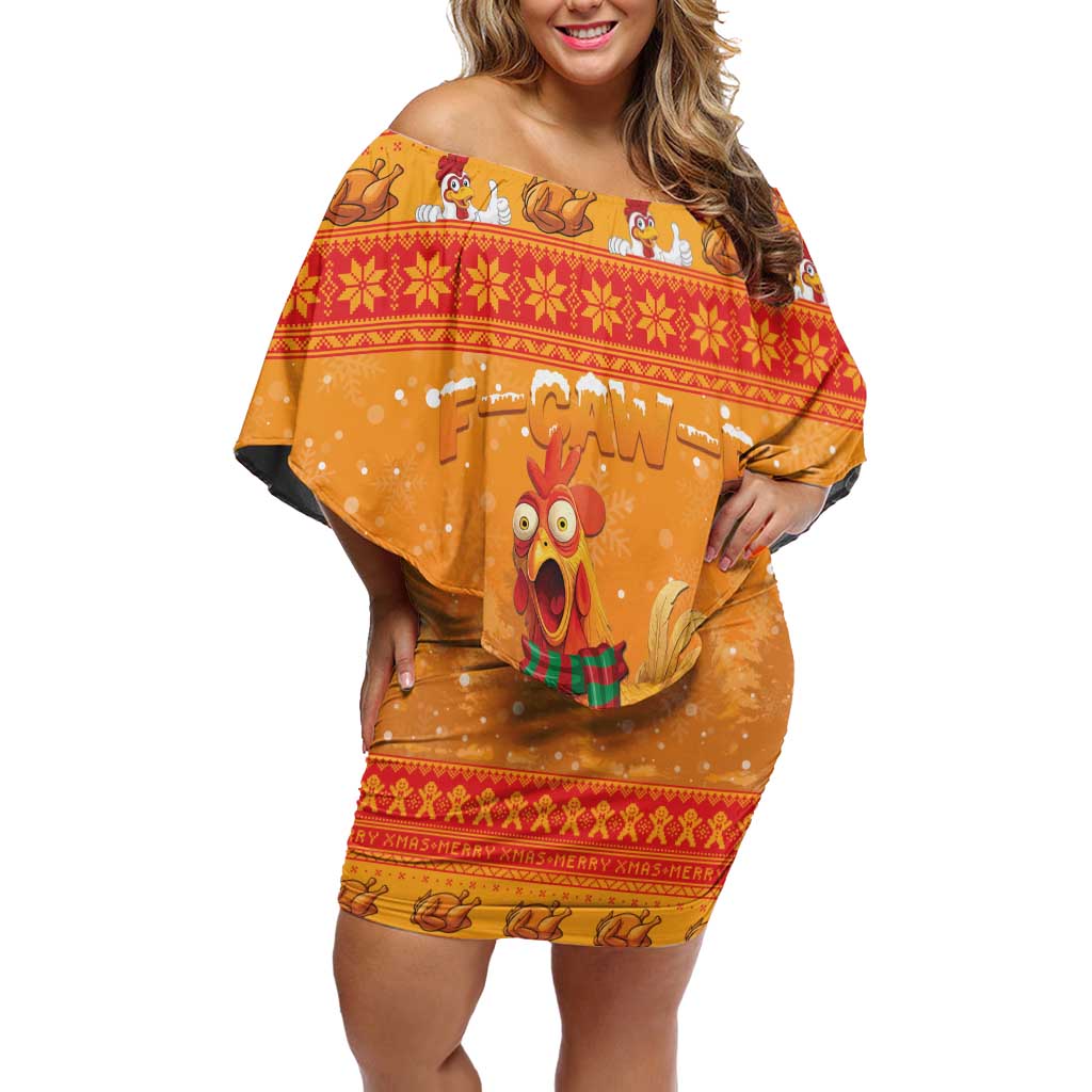 Funny Christmas F Caw F Chicken Off Shoulder Short Dress Merry Craw Mas - Wonder Print Shop