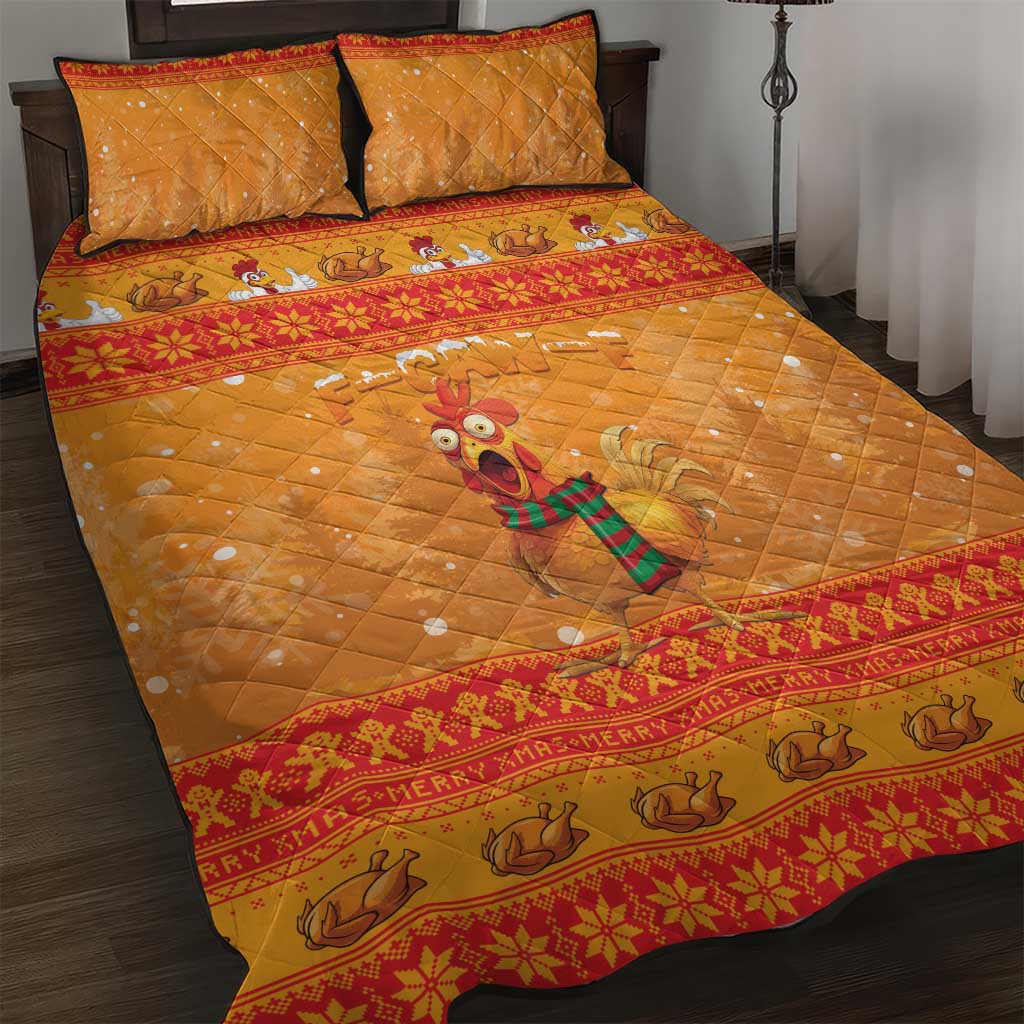 Funny Christmas F Caw F Chicken Quilt Bed Set Merry Craw Mas - Wonder Print Shop