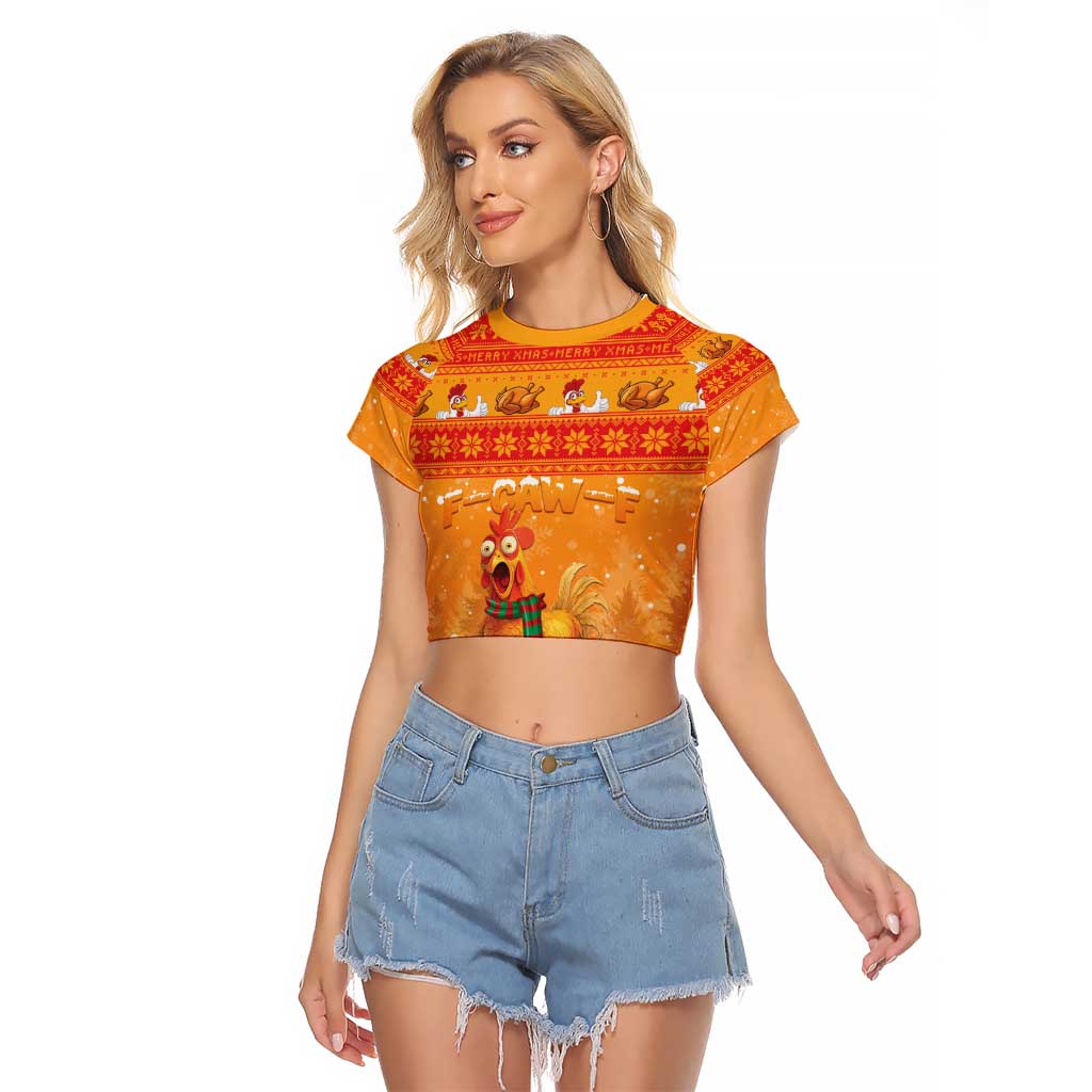 Funny Christmas F Caw F Chicken Raglan Cropped T Shirt Merry Craw Mas - Wonder Print Shop