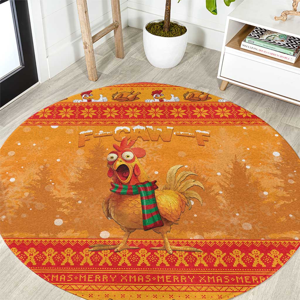 Funny Christmas F Caw F Chicken Round Carpet Merry Craw Mas - Wonder Print Shop