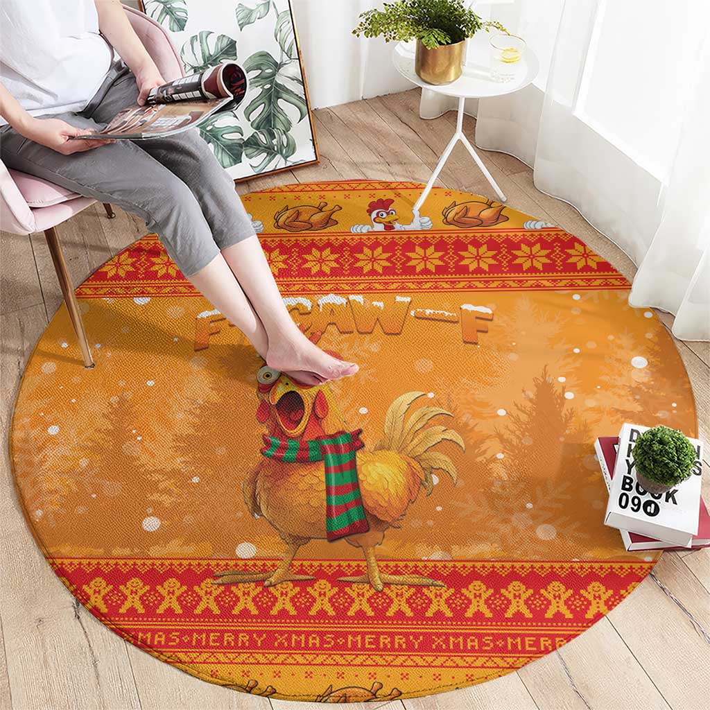 Funny Christmas F Caw F Chicken Round Carpet Merry Craw Mas - Wonder Print Shop