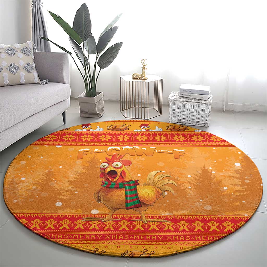Funny Christmas F Caw F Chicken Round Carpet Merry Craw Mas - Wonder Print Shop